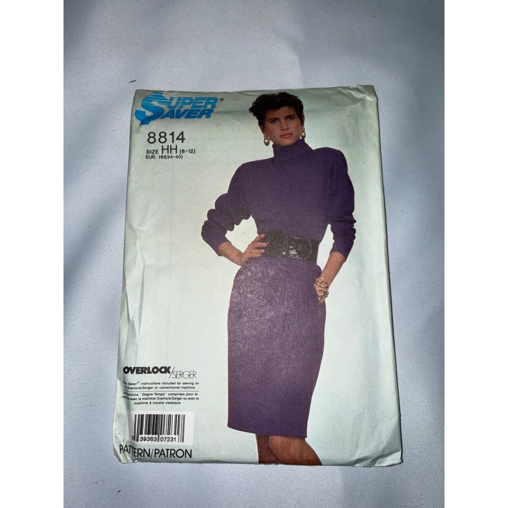 Vintage Super Saver 8814 Sewing Pattern Misses Knit Dress Mock Neck Size 6-12 HH